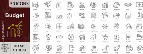 Budget Line Icons: Money, Investment and Growth Vectors. Editable Stroke