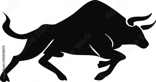 "Charging Angry Bull Silhouette Isolated on White Background"
