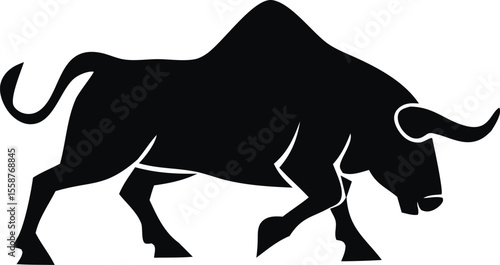 "Charging Angry Bull Silhouette Isolated on White Background"
