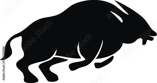 "Charging Angry Bull Silhouette Isolated on White Background"
