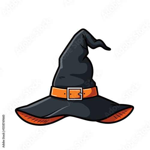 Black Witch Hat with Orange Buckle, Halloween Costume Accessory