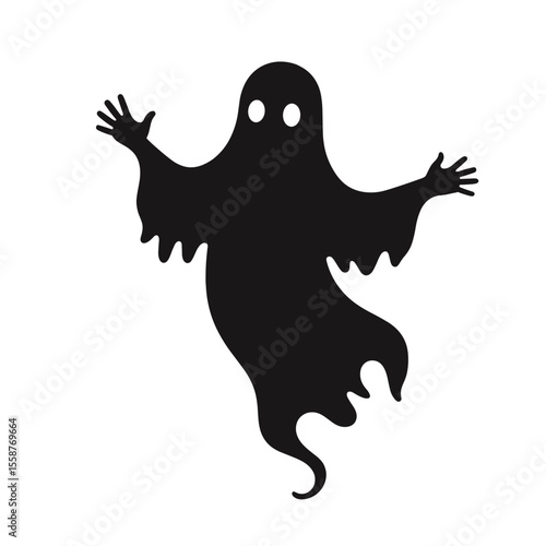 Black ghost silhouette on white, Halloween spooky decoration art