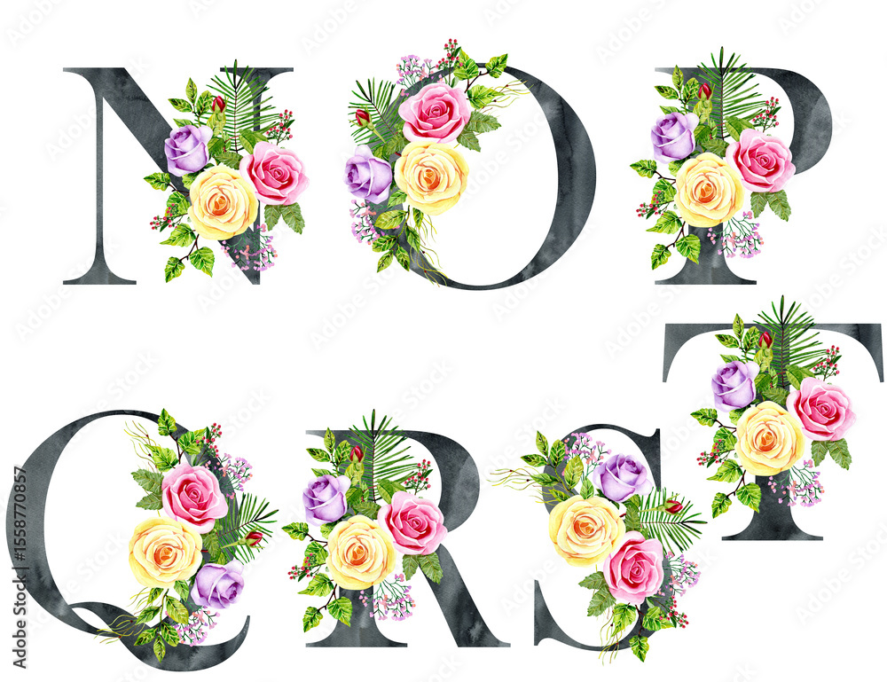 custom made wallpaper toronto digitalWatercolor floral alphabet for wedding invitations, greeting card, birthday, logo, poster and other.