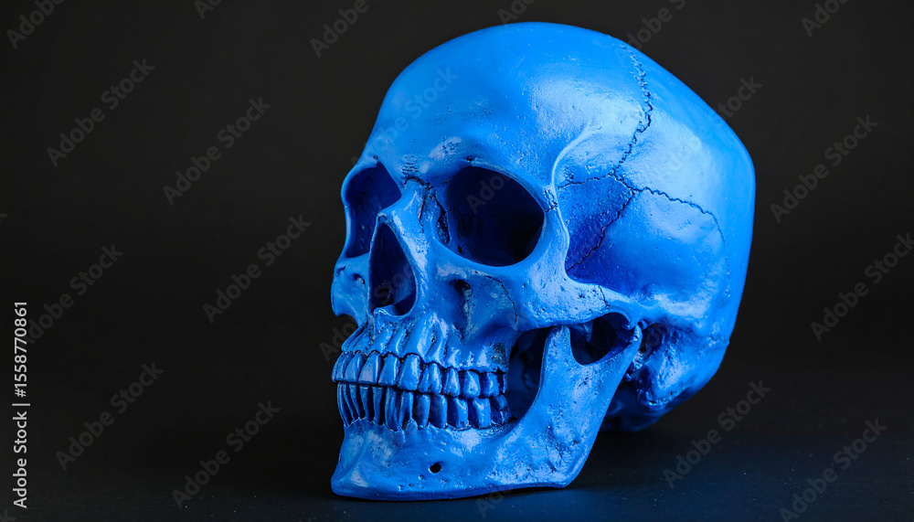 Obraz premium Human skull on blue background.
