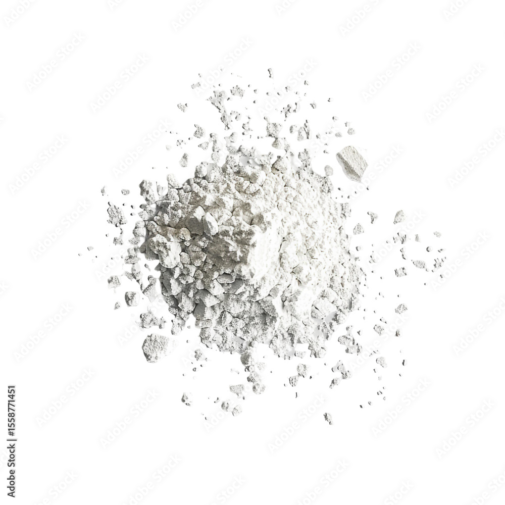 Fototapeta premium White powder pile isolated on black background scattered texture