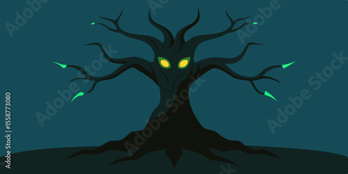 Spooky Halloween night with a tree, bats, and moonlit branches