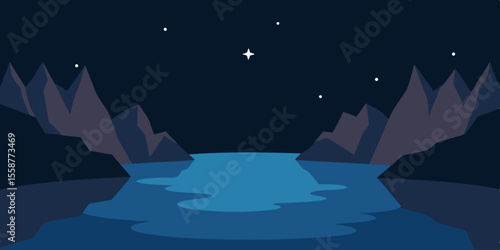 Moonlit winter landscape with snow-covered mountains, a lone Christmas tree, and a serene blue sky