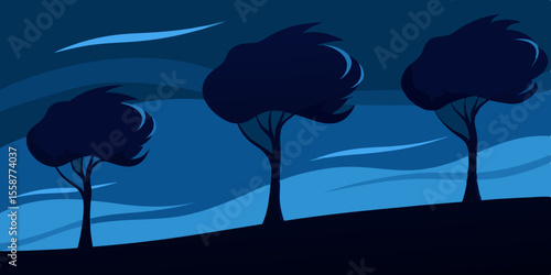 An elegant vector illustration of a flower and tree silhouette against a vibrant sky, capturing the essence of nature's beauty and the tranquility of a summer night