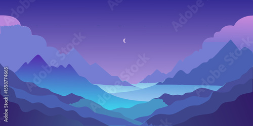 Majestic mountain landscapes unfold under a dramatic sky, with clouds and mist adorning the peaks at sunrise or sunset, revealing the serene beauty of nature