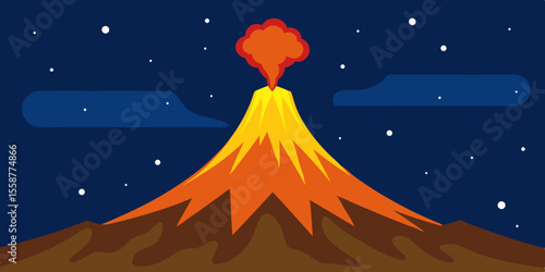 Night Eruption Majestic Volcano Illustration