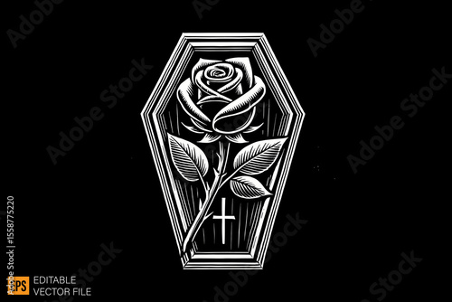 a funerary box coffins dark horror art illustration design black and white backgroud templates
