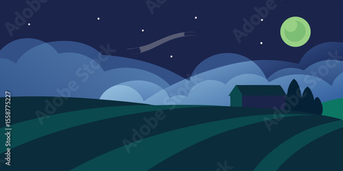 Moonlit ocean waves crash under a star-filled night sky, silhouetting distant mountains and a lone tree