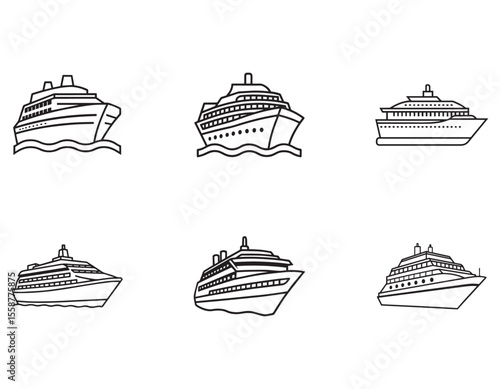 set of minimal cruise ship vector on white background