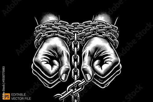 hand tied by rope dark horror art illustration design black and white backgroud templates