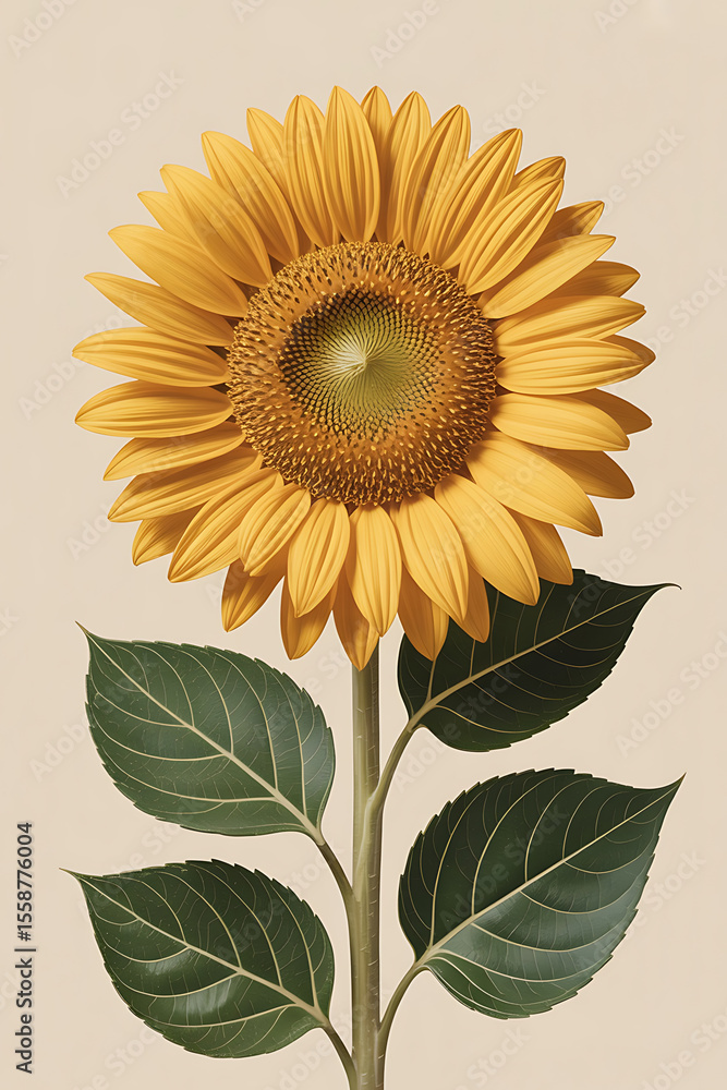 Fototapeta premium A single sunflower, vibrant yellow, against a light background.