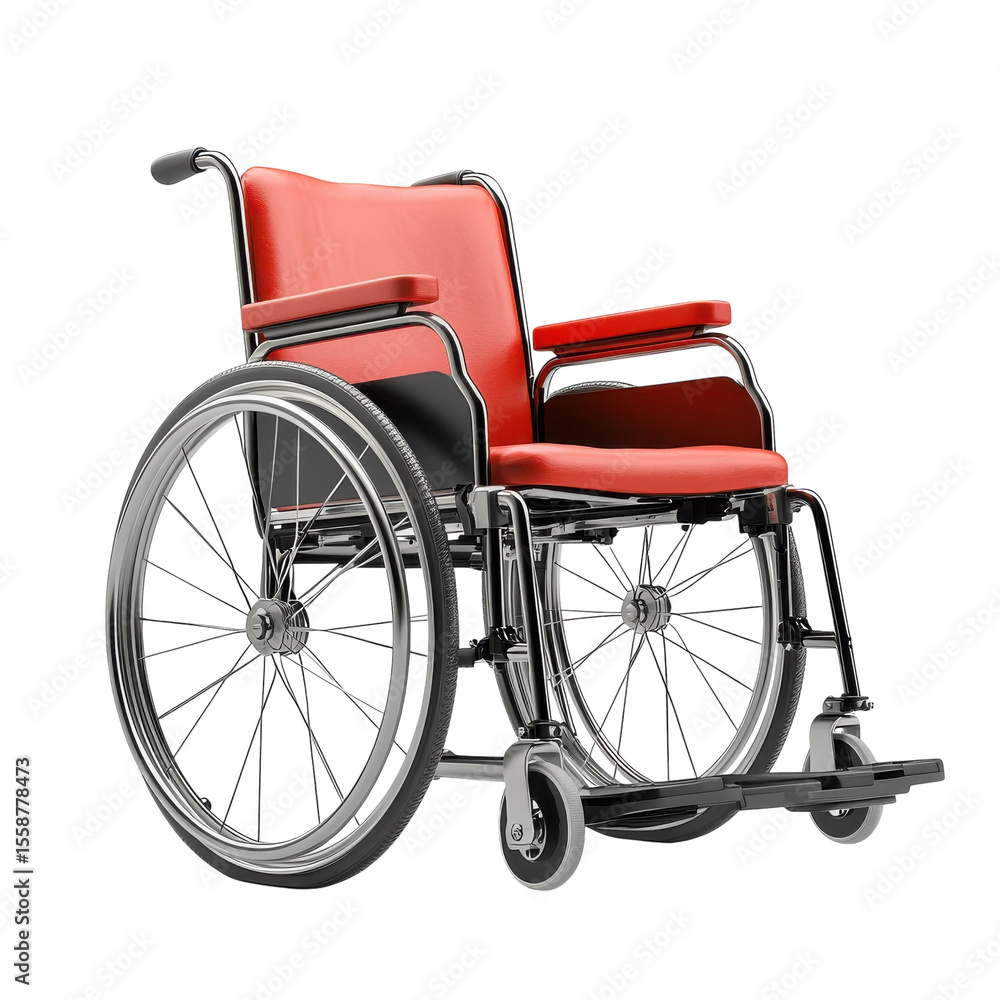 Fototapeta premium Red Wheelchair Mobility Equipment Medical Assistance Healthcare Disability on transparent background