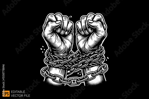 hand tied by rope dark horror art illustration design black and white backgroud templates