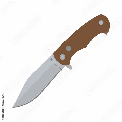 A folding pocket knife handle brown blade gray positioned diagonally
