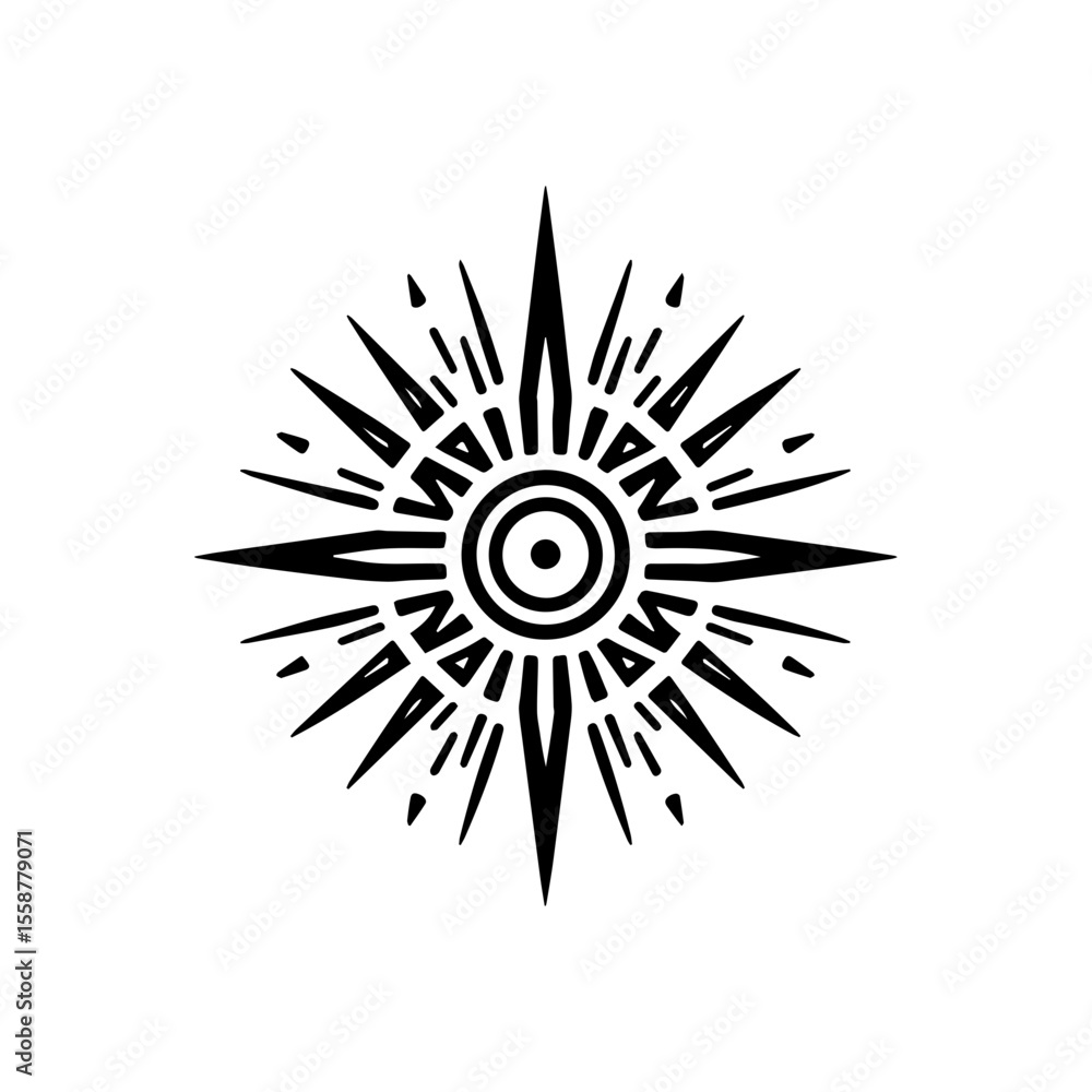 Obraz premium Outline-style tribal sun with sharp rays