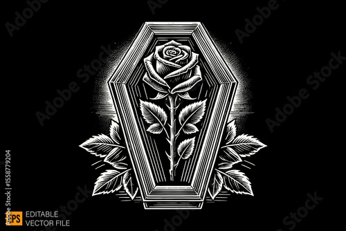 a funerary box coffins dark horror art illustration design black and white backgroud templates