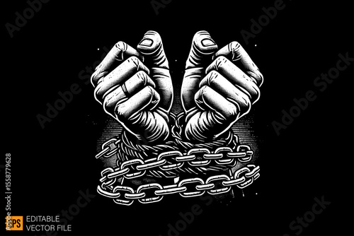 hand tied by rope dark horror art illustration design black and white backgroud templates