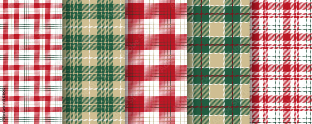 Plaid seamless pattern. Christmas red green backgrounds. Set check fabric prints. Tartan shirt cloth. Flannel texture. Lumberjack tablecloth. checkered textile. Abstract backdrop. Vector illustration Plaid seamless pattern. Christmas red green backgrounds. Set check fabric prints. Tartan shirt cloth. Flannel texture. Lumberjack tablecloth. checkered textile. Abstract backdrop. Vector illustration