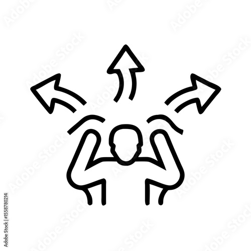 Person overwhelmed with choices and pointing in multiple directions  