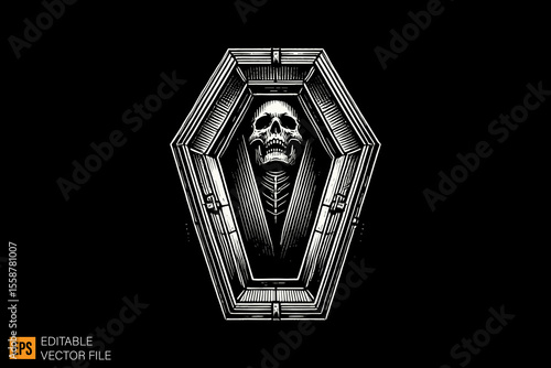 a funerary box coffins dark horror art illustration design black and white backgroud templates