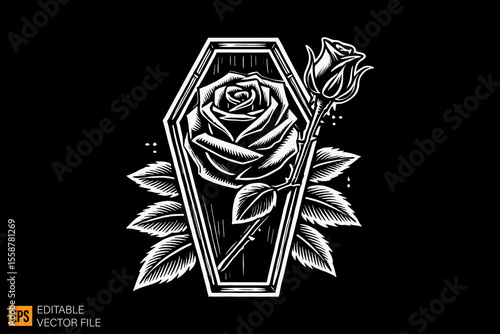 a funerary box coffins dark horror art illustration design black and white backgroud templates