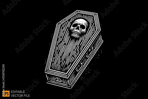 a funerary box coffins dark horror art illustration design black and white backgroud templates