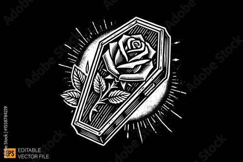a funerary box coffins dark horror art illustration design black and white backgroud templates