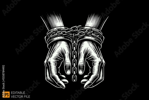 hand tied by rope dark horror art illustration design black and white backgroud templates
