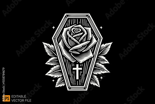 a funerary box coffins dark horror art illustration design black and white backgroud templates