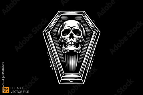 a funerary box coffins dark horror art illustration design black and white backgroud templates