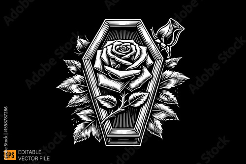 a funerary box coffins dark horror art illustration design black and white backgroud templates