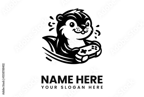 Cartoon otter holding a game controller, with dynamic lines suggesting movement and excitement.