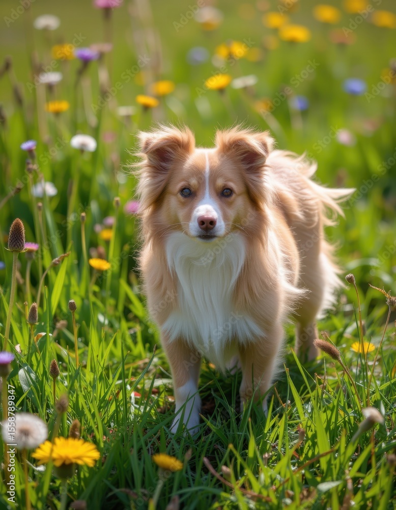 Obraz premium Playful dog in a colorful meadow outdoor scene nature photography bright spring environment