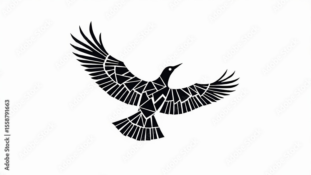 Fototapeta premium Modern Geometric Raven: Ascending Bird of Freedom and Design