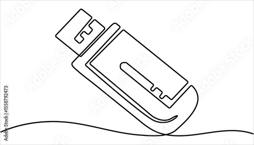 Flash drive line continuous drawing vector. Usb flash Continuous one line drawing illustration. abstract line art illustration. Flash drive linear icon. Continuous outline of a Flash drive.