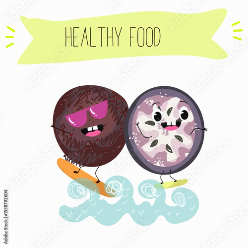 Cherry, fruit, dogwood, cornelian, cornus, funny cheerful characters. Vector hand drawn  illistration.