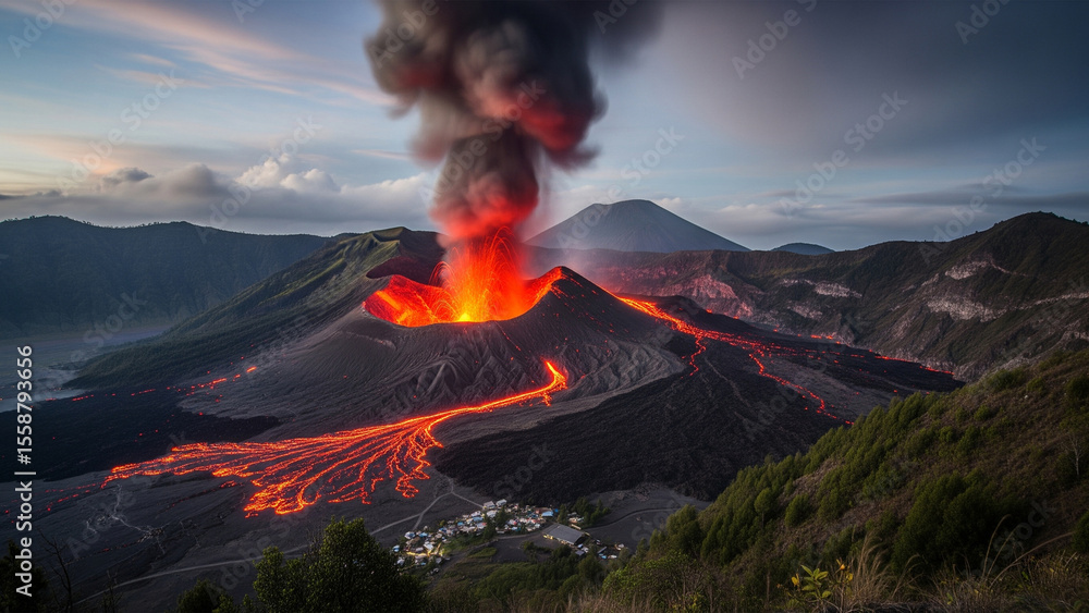 Fototapeta premium Spectacular Eruption of Mount Bromo Volcano in Indonesia