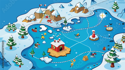 Detailed Vector Map of the North Pole with Paths.