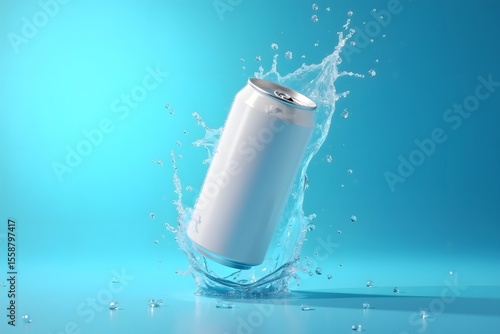 White can splashing in blue water silver