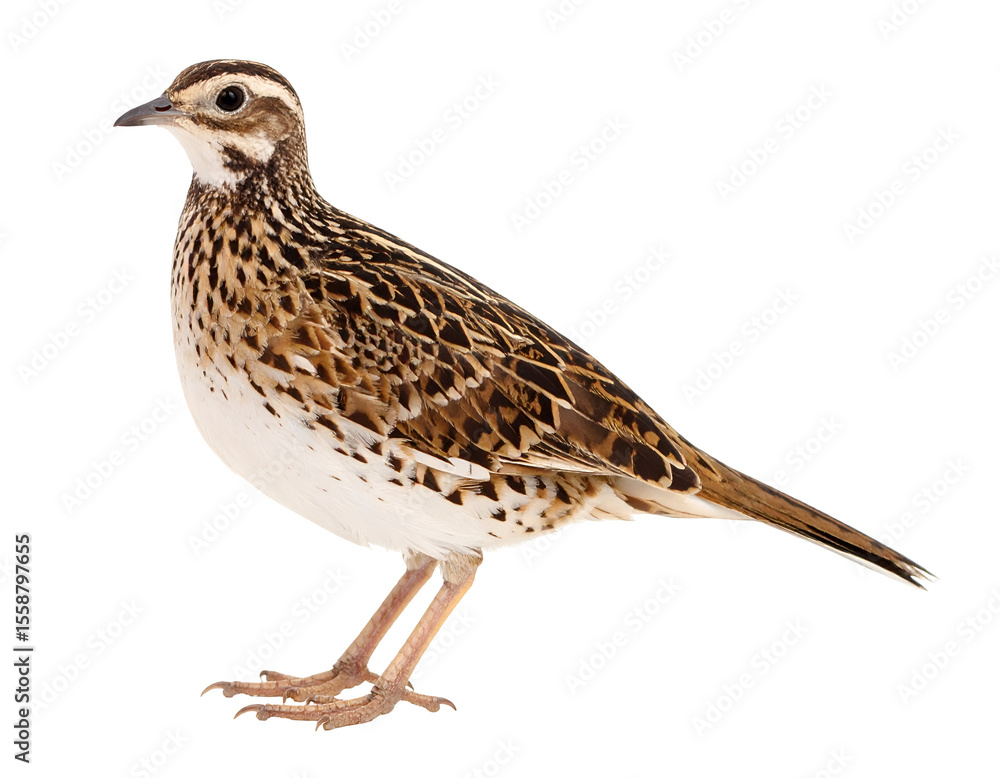 Fototapeta premium A striking brown and white patterned bird captured in a detailed side view, highlighting its natural beauty.