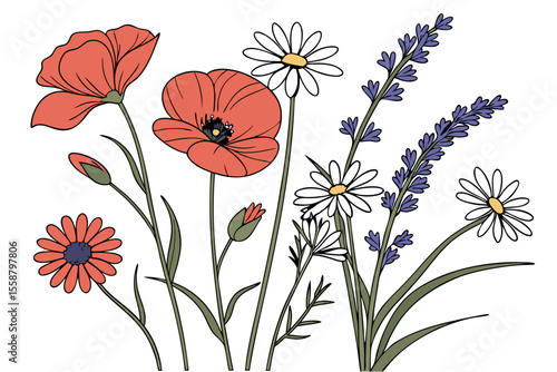 Hand drawn wildflower bundle in a charming rustic vector style