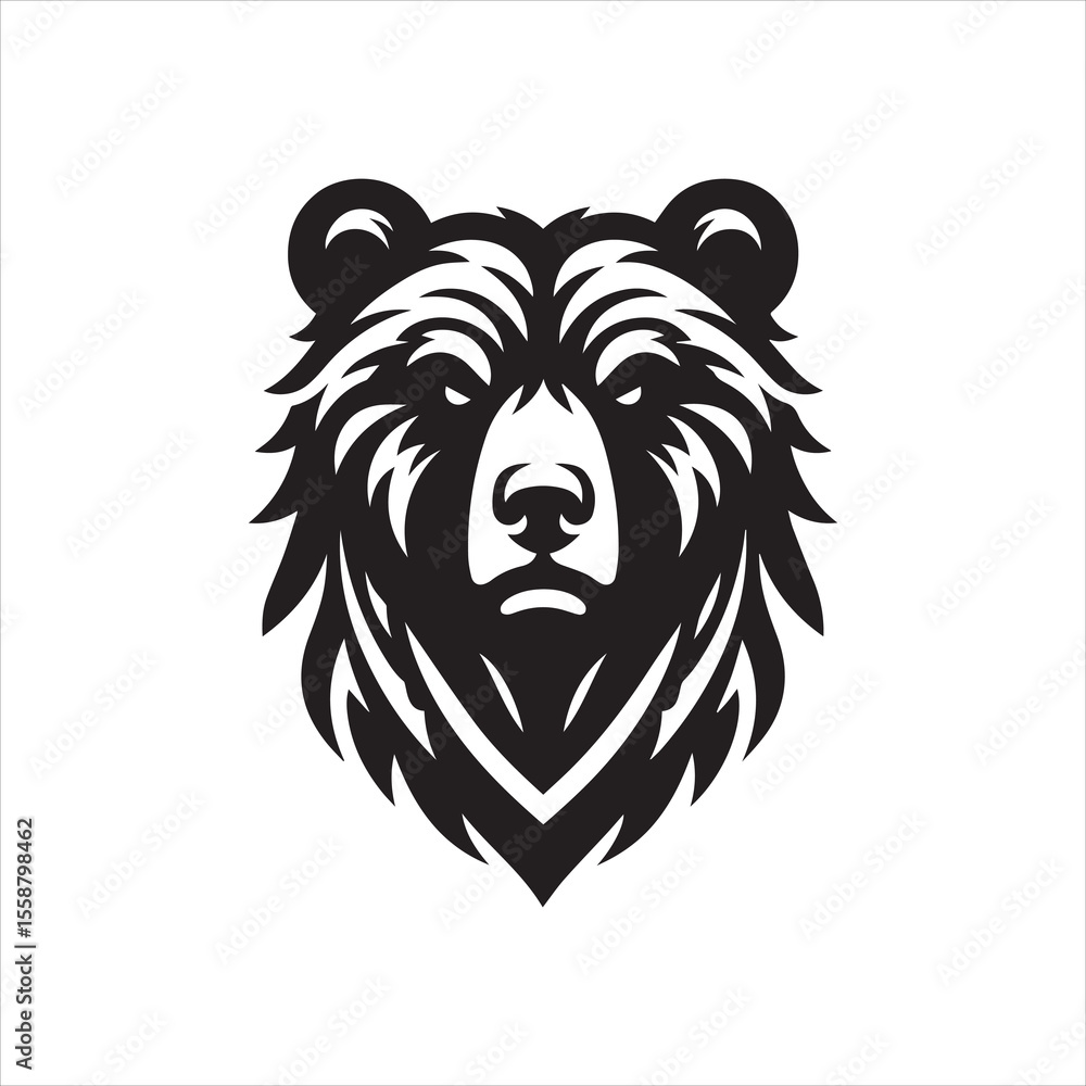 Fototapeta premium A stylized black and white illustration of a bear's head, fierce and detailed, suitable for a logo.