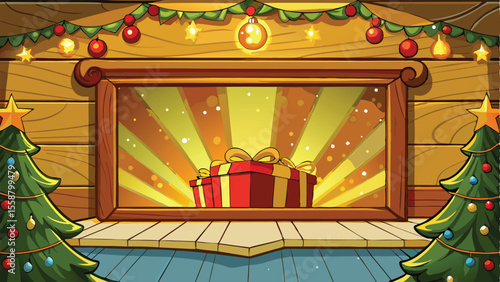 Golden Light Christmas Wallpaper Wood Festive Frame.