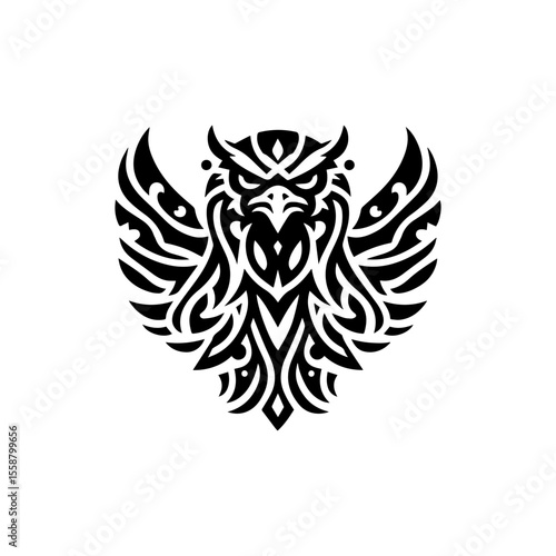 Tribal eagle head outline in black