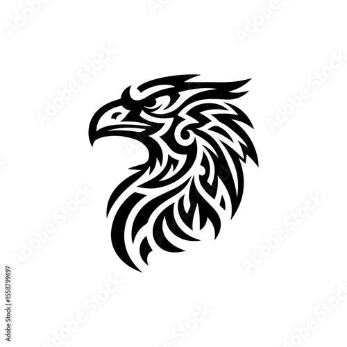 Tribal eagle head outline in black