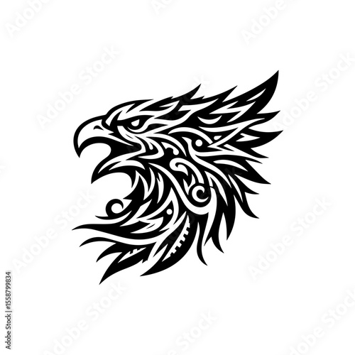 Tribal eagle head outline in black